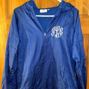 Marley Lilly monogram rain jacket with soft cloth lining.
